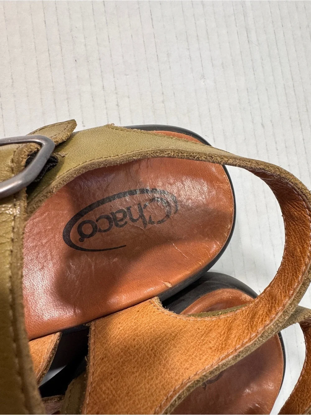Chacos Green Leather Strappy Outdoorsy Sandals Womens 7 Comfort Hiking